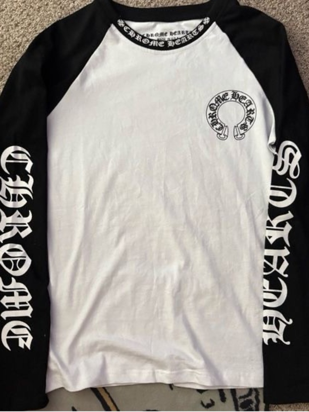 Chrome Hearts Black and White Raglan Long Sleeve Tee
